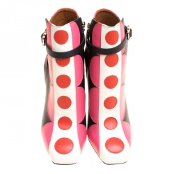 Pre Owned Valentino Multicolor Leather Polka Dot Ankle Boots Size 37