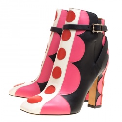 Pre Owned Valentino Multicolor Leather Polka Dot Ankle Boots Size 37