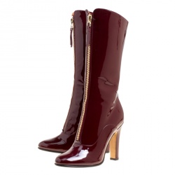 Pre Owned Valentino Crimson Red Patent Leather Zip Detail Mid Calf Boots Size 38