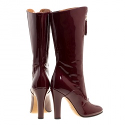 Pre Owned Valentino Crimson Red Patent Leather Zip Detail Mid Calf Boots Size 38