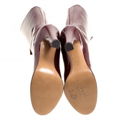 Pre Owned Valentino Crimson Red Patent Leather Zip Detail Mid Calf Boots Size 38