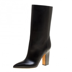 Pre Owned Valentino Black Leather and Python Mid Calf Boots Size 39.5