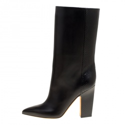 Pre Owned Valentino Black Leather and Python Mid Calf Boots Size 39.5