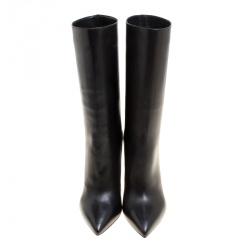 Pre Owned Valentino Black Leather and Python Mid Calf Boots Size 39.5