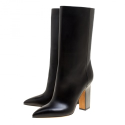 Pre Owned Valentino Black Leather and Python Mid Calf Boots Size 39.5