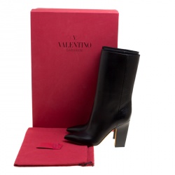 Pre Owned Valentino Black Leather and Python Mid Calf Boots Size 39.5