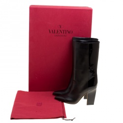 Pre Owned Valentino Black Leather Mid Calf Pointed Toe Boots Size 36