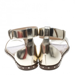 Pre Owned Valentino Gold Leather Soul Rockstud Ankle Strap Flat Sandals Size 39