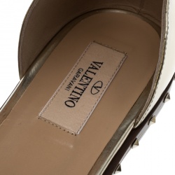 Pre Owned Valentino Gold Leather Soul Rockstud Ankle Strap Flat Sandals Size 39