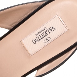 Pre Owned Valentino Black Leather Rockstud Ankle Strap Flat Sandals Size 40