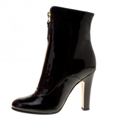 Pre Owned Valentino Black Patent Leather Zip Detail Mid Calf Boots Size 40