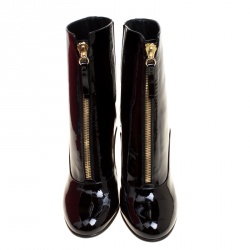 Pre Owned Valentino Black Patent Leather Zip Detail Mid Calf Boots Size 40