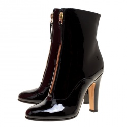 Pre Owned Valentino Black Patent Leather Zip Detail Mid Calf Boots Size 40