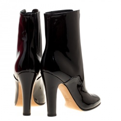 Pre Owned Valentino Black Patent Leather Zip Detail Mid Calf Boots Size 40