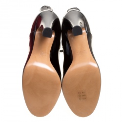 Pre Owned Valentino Black Patent Leather Zip Detail Mid Calf Boots Size 40