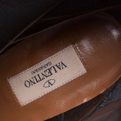 Pre Owned Valentino Black Patent Leather Zip Detail Mid Calf Boots Size 40