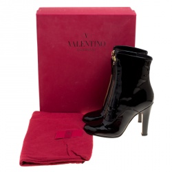 Pre Owned Valentino Black Patent Leather Zip Detail Mid Calf Boots Size 40