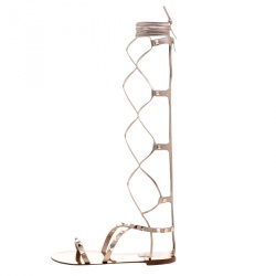 Pre Owned Valentino Metallic Bronze Leather Knee High Rockstud Gladiator Sandals Size 36