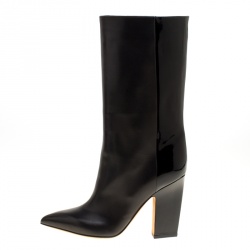 Pre Owned Valentino Black Leather Mid Calf Pointed Toe Boots Size 38