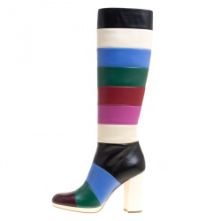 Pre Owned Valentino Multicolor Striped Leather Knee Boots Size 40
