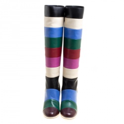 Pre Owned Valentino Multicolor Striped Leather Knee Boots Size 40