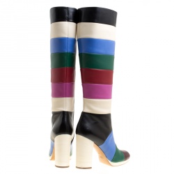 Pre Owned Valentino Multicolor Striped Leather Knee Boots Size 40