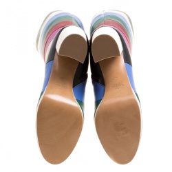 Pre Owned Valentino Multicolor Striped Leather Knee Boots Size 40