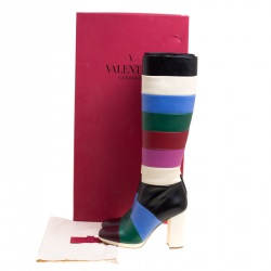 Pre Owned Valentino Multicolor Striped Leather Knee Boots Size 40