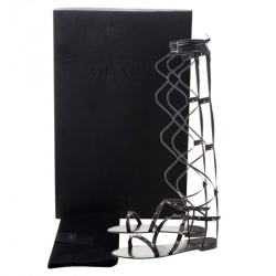 Pre Owned Valentino Black Leather Knee High Rockstud Gladiator Flat Sandals Size 36