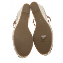 Pre Owned Valentino Tangerine Orange Leather Rockstud Ankle Strap Wedge Espadrille Sandals Size 39