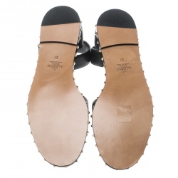 Pre Owned Valentino Black Leather Soul Rockstud Ankle Strap Flat Sandals Size 37