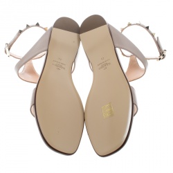 Pre Owned Valentino Beige Leather Rockstud Ankle Strap Flat Sandals Size 41