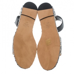 Pre Owned Valentino Two Tone Snakeskin Soul Rockstud Ankle Strap Flat Sandals Size 38.5