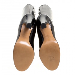 Pre Owned Valentino Black Patent Leather Zip Detail Mid Calf Boots Size 37