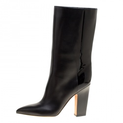 Pre Owned Valentino Black Leather Mid Calf Pointed Toe Boots Size 39