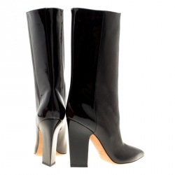 Pre Owned Valentino Black Leather Mid Calf Pointed Toe Boots Size 39