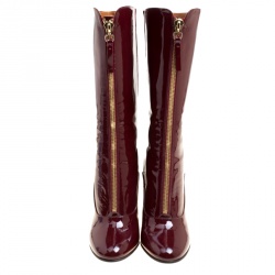 Pre Owned Valentino Crimpson Red Patent Leather Zip Detail Mid Calf Boots Size 37.5