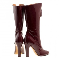 Pre Owned Valentino Crimpson Red Patent Leather Zip Detail Mid Calf Boots Size 37.5