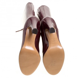 Pre Owned Valentino Crimpson Red Patent Leather Zip Detail Mid Calf Boots Size 37.5