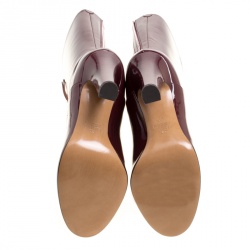 Pre Owned Valentino Crimson Red Patent Leather Zip Detail Mid Calf Boots Size 36