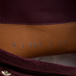 Pre Owned Valentino Burgundy Suede Rockstud Tie Foldover Knee Length Boots Size 37