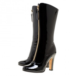 Pre Owned Valentino Black Patent Leather Zip Detail Mid Calf Boots Size 39