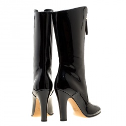 Pre Owned Valentino Black Patent Leather Zip Detail Mid Calf Boots Size 39