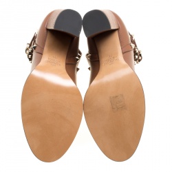 Pre Owned Valentino Brown Leather Rockstud Block Heel Ankle Boots Size 39