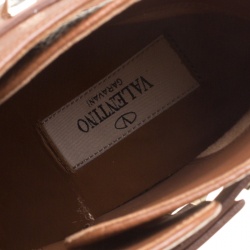 Pre Owned Valentino Brown Leather Rockstud Block Heel Ankle Boots Size 39