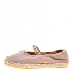 Pre Owned Valentino Beige Leather Rockstud Bow Detail Espadrille Ballet Flats Size 37