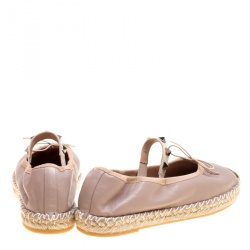 Pre Owned Valentino Beige Leather Rockstud Bow Detail Espadrille Ballet Flats Size 37