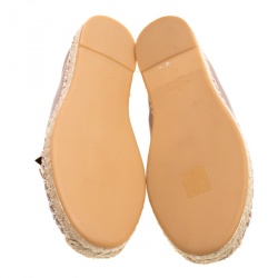 Pre Owned Valentino Beige Leather Rockstud Bow Detail Espadrille Ballet Flats Size 37