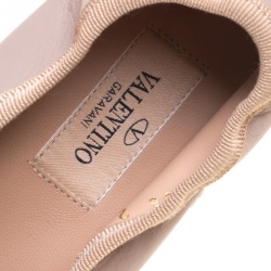 Pre Owned Valentino Beige Leather Rockstud Bow Detail Espadrille Ballet Flats Size 37