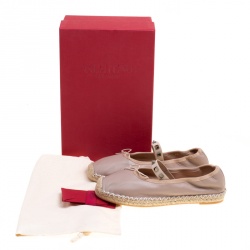 Pre Owned Valentino Beige Leather Rockstud Bow Detail Espadrille Ballet Flats Size 37
